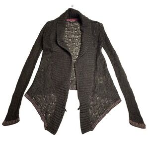 Dark Gray Knit Cardigan Sweater Lace WhimsiGoth Cottagecore Y2K Sz 8‎ Wool Blend